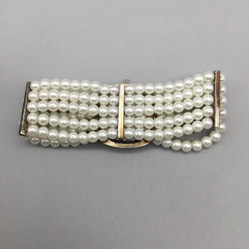 TCZ Womens Watch 31mm White MOP Dial Faux Pearl Band New Battery 7.25